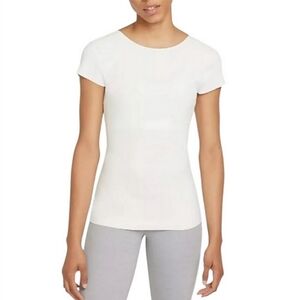 NIKE Yoga Luxe Short Sleeve White Top Womens Small